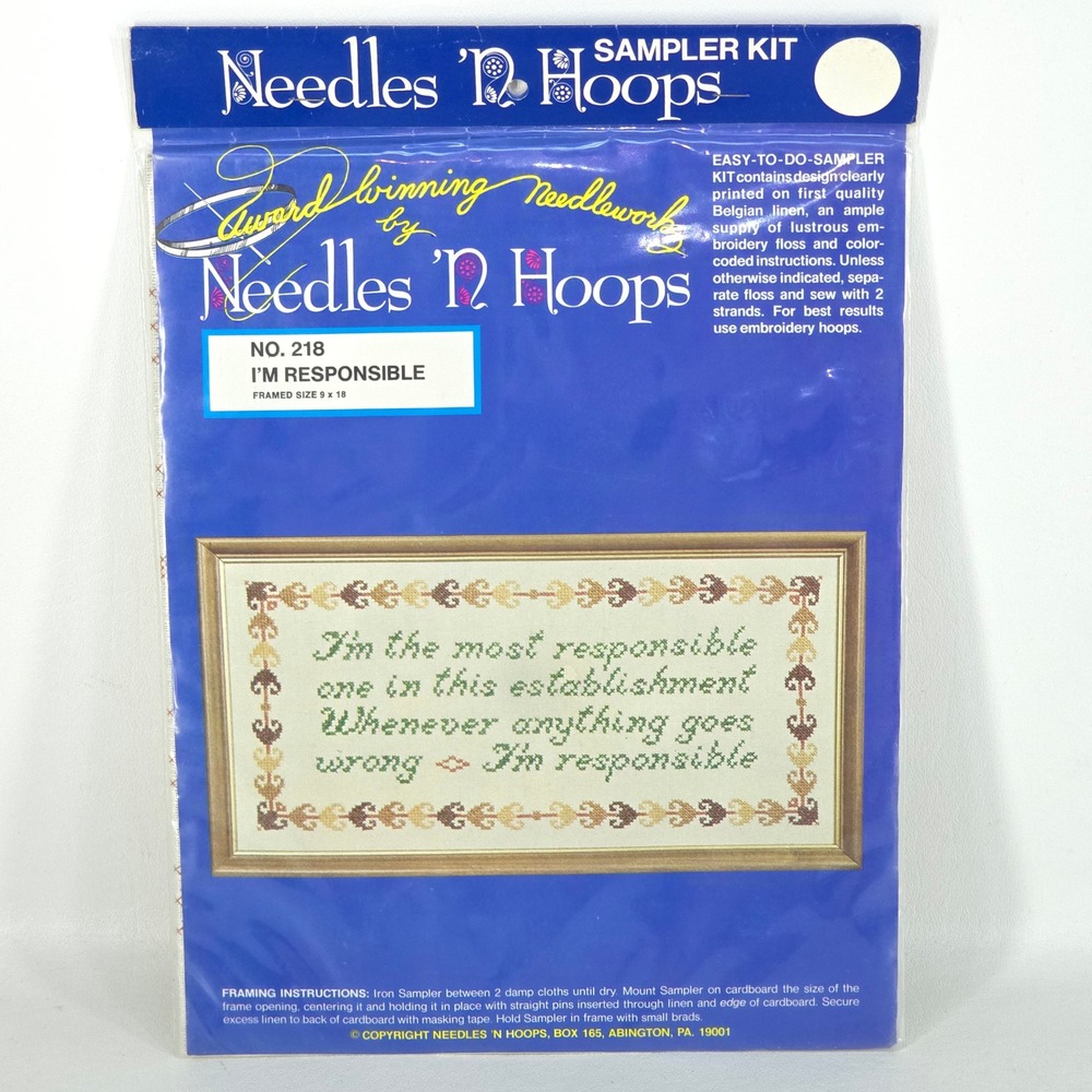 Needles N Hoops Responsible Sampler Cross Stitch 218 Belgian Linen Cottagecore